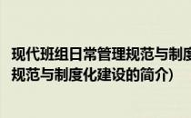 现代班组日常管理规范与制度化建设(关于现代班组日常管理规范与制度化建设的简介)