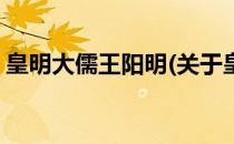 皇明大儒王阳明(关于皇明大儒王阳明的简介)