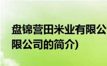 盘锦营田米业有限公司(关于盘锦营田米业有限公司的简介)