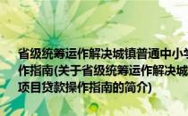 省级统筹运作解决城镇普通中小学大班额问题棚户区改造等项目贷款操作指南(关于省级统筹运作解决城镇普通中小学大班额问题棚户区改造等项目贷款操作指南的简介)