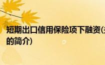 短期出口信用保险项下融资(关于短期出口信用保险项下融资的简介)