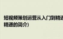 短视频策划运营从入门到精通(关于短视频策划运营从入门到精通的简介)