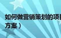 如何做营销策划的项目管理（如何做营销策划方案）