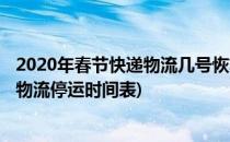 2020年春节快递物流几号恢复运营时间表(2020年春节快递物流停运时间表)