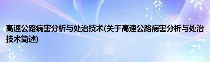 高速公路病害分析与处治技术(关于高速公路病害分析与处治技术简述)