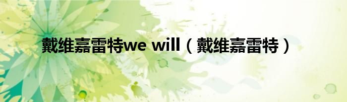 戴维嘉雷特we will（戴维嘉雷特）