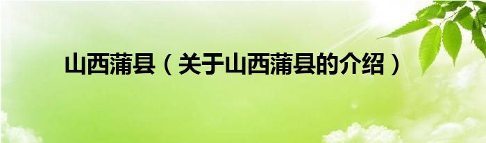 山西蒲县（关于山西蒲县的介绍）