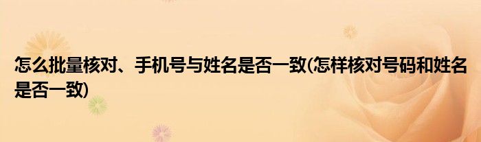 怎么批量核对、手机号与姓名是否一致(怎样核对号码和姓名是否一致)
