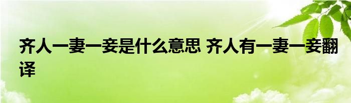 齐人一妻一妾是什么意思 齐人有一妻一妾翻译