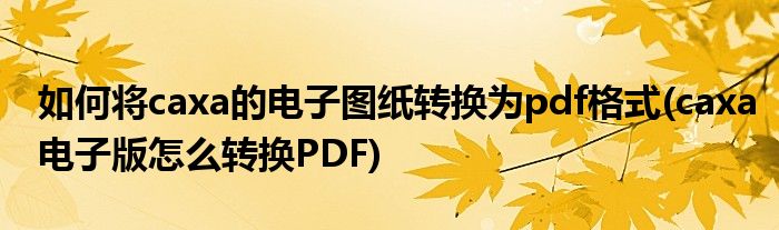 如何将caxa的电子图纸转换为pdf格式(caxa电子版怎么转换PDF)