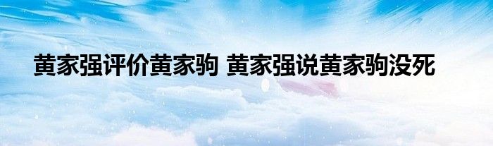 黄家强评价黄家驹 黄家强说黄家驹没死