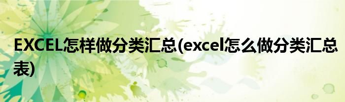 EXCEL怎样做分类汇总(excel怎么做分类汇总表)