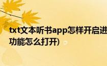 txt文本听书app怎样开启进入阅读界面自动朗读(小说朗读功能怎么打开)
