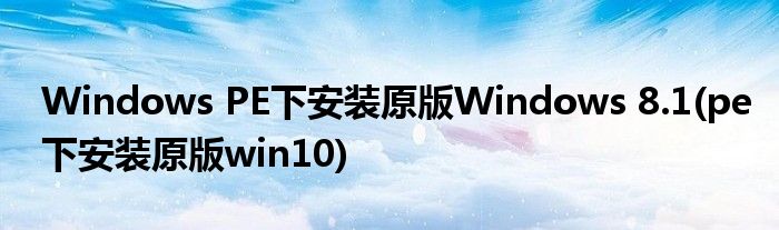 Windows PE下安装原版Windows 8.1(pe下安装原版win10)