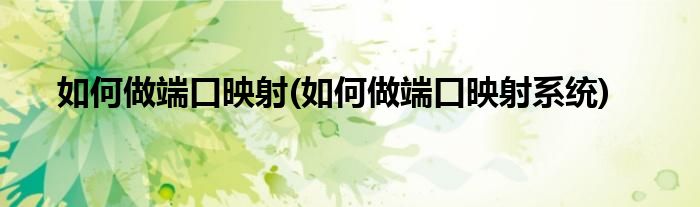 如何做端口映射(如何做端口映射系统)