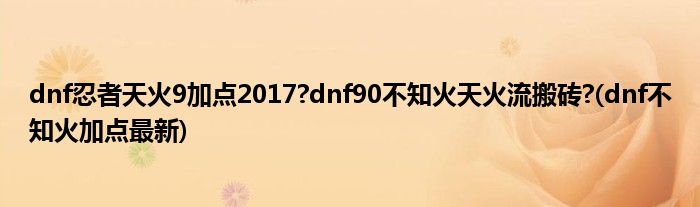 dnf忍者天火9加点2017?dnf90不知火天火流搬砖?(dnf不知火加点最新)