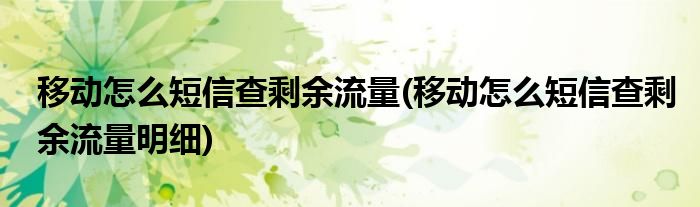 移动怎么短信查剩余流量(移动怎么短信查剩余流量明细)