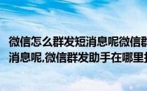 微信怎么群发短消息呢微信群发助手在哪里(微信怎么群发短消息呢,微信群发助手在哪里找到)