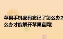 苹果手机密码忘记了怎么办才能解开(苹果手机密码忘记了怎么办才能解开苹果官网)