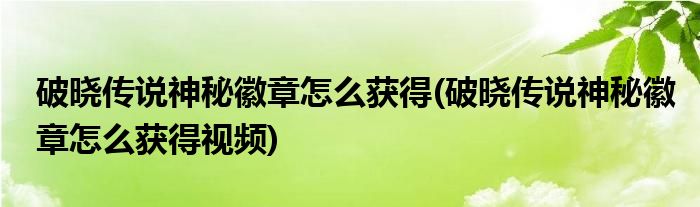 破晓传说神秘徽章怎么获得(破晓传说神秘徽章怎么获得视频)