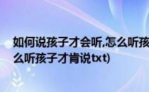 如何说孩子才会听,怎么听孩子才肯说(如何说孩子才会听怎么听孩子才肯说txt)