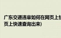 广东交通违章如何在网页上快速查询(广东交通违章如何在网页上快速查询出来)