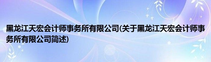 黑龙江天宏会计师事务所有限公司(关于黑龙江天宏会计师事务所有限公司简述)