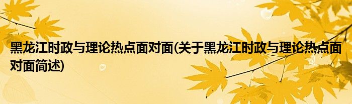 黑龙江时政与理论热点面对面(关于黑龙江时政与理论热点面对面简述)