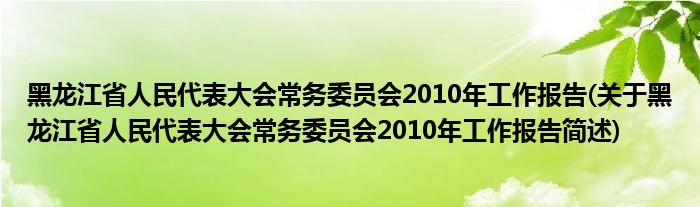 黑龙江省人民代表大会常务委员会2010年工作报告(关于黑龙江省人民代表大会常务委员会2010年工作报告简述)