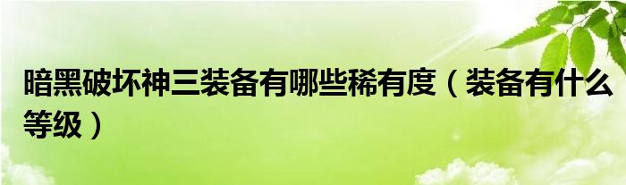 暗黑破坏神三装备有哪些稀有度（装备有什么等级）