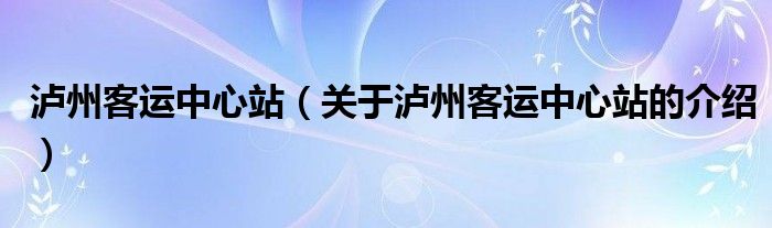 泸州客运中心站（关于泸州客运中心站的介绍）