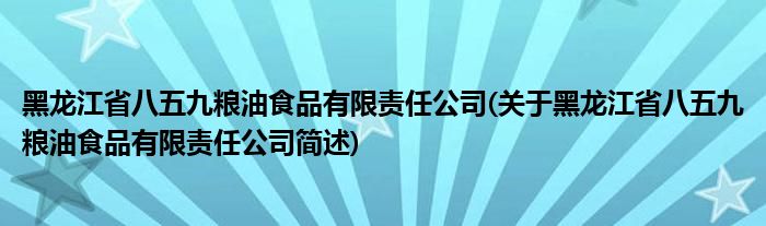 黑龙江省八五九粮油食品有限责任公司(关于黑龙江省八五九粮油食品有限责任公司简述)