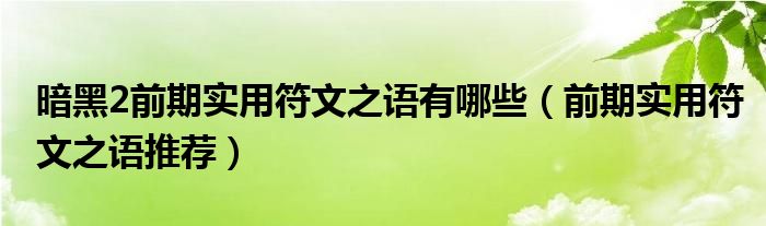 暗黑2前期实用符文之语有哪些（前期实用符文之语推荐）