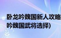 卧龙吟魏国新人攻略如何选将怎么顿悟(卧龙吟魏国武将选择)